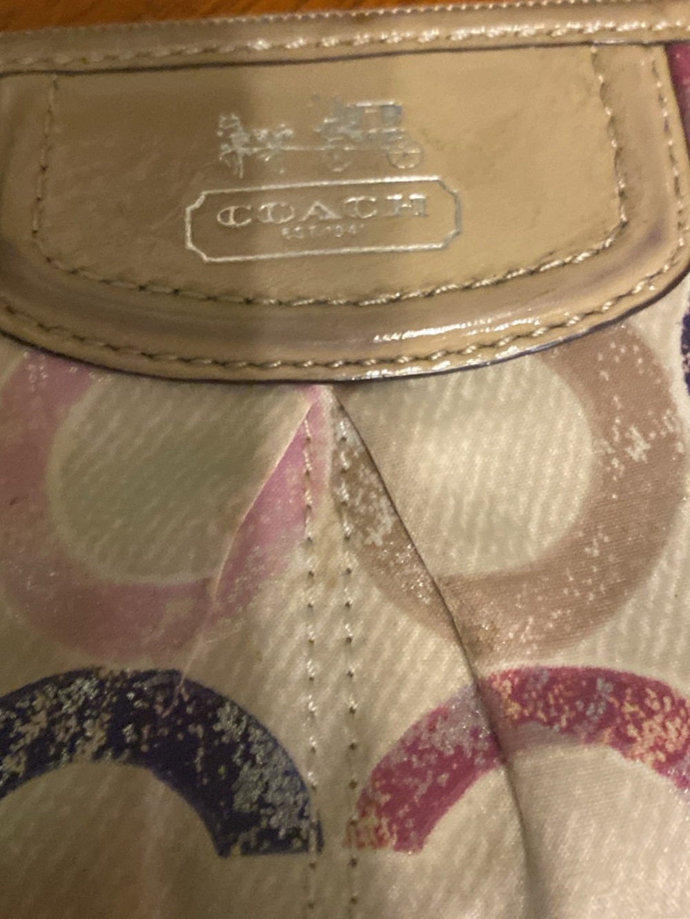 Coach Multicolor 'C' Print Wristlet in Cream, Pink & Purple - Picture 3 of 5